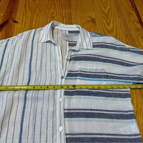 Rails Finley Shirt Mixed Agean Blue Stripe Linen Blend Women’s SIZE SMALL - Picture 10 of 14
